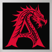 Dragon Style Letter A, Dragon Alphabet, Monogram Folie Afdrukken (Voorkant)