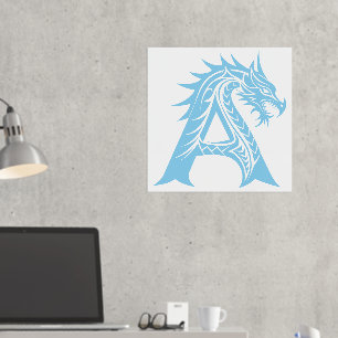 Dragon Style Letter A, Dragon Alphabet, Monogram Folie Afdrukken
