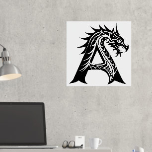 Dragon Style Letter A, Dragon Alphabet, Monogram Folie Afdrukken
