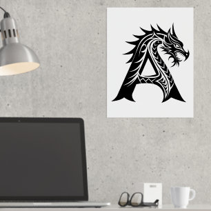 Dragon Style Letter A, Dragon Alphabet, Monogram Folie Afdrukken
