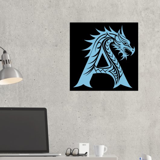 Dragon Style Letter A, Dragon Alphabet, Monogram Folie Afdrukken (Insitu (Desk 2))