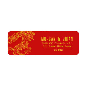 Dragon Style voorgeadresseerd goud + rood Etiket