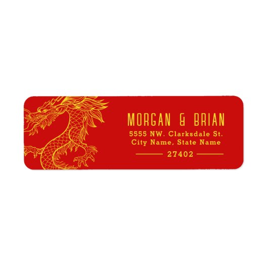 Dragon Style voorgeadresseerd goud + rood Etiket (Voorkant)