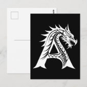Dragon Styled Letter A, Dragon Alphabet, Monogram Briefkaart (Voorkant / Achterkant)