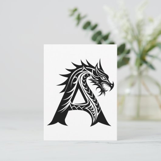 Dragon Styled Letter A, Dragon Alphabet, Monogram Briefkaart (Staand voorkant)