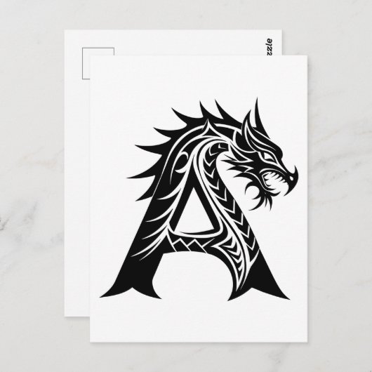 Dragon Styled Letter A, Dragon Alphabet, Monogram Briefkaart (Voorkant / Achterkant)