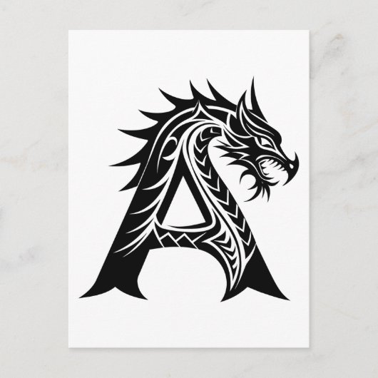 Dragon Styled Letter A, Dragon Alphabet, Monogram Briefkaart (Voorkant)