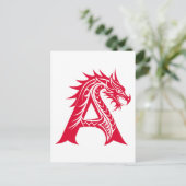 Dragon Styled Letter A, Dragon Alphabet, Monogram Briefkaart (Staand voorkant)