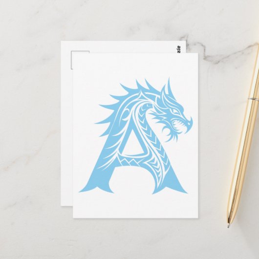 Dragon Styled Letter A, Dragon Alphabet, Monogram Briefkaart (Voorkant / Achterkant in situ)