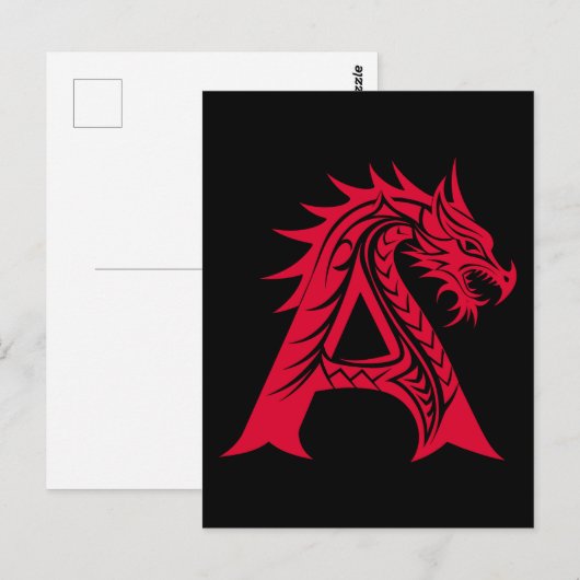 Dragon Styled Letter A, Dragon Alphabet, Monogram Briefkaart (Voorkant / Achterkant)
