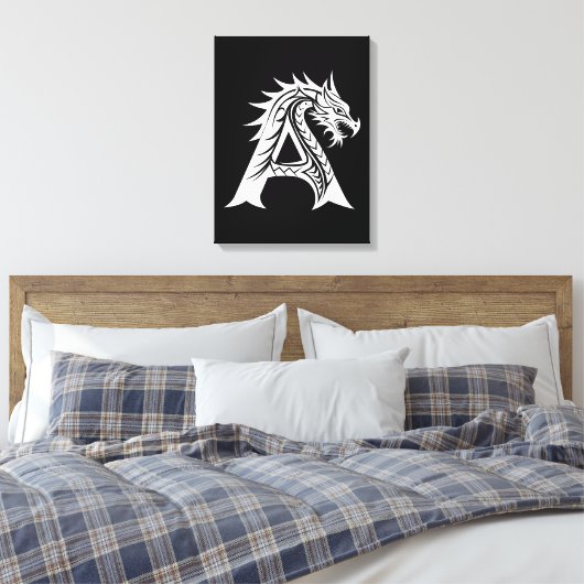 Dragon Styled Letter A, Dragon Alphabet, Monogram Canvas Afdruk (Insitu (Slaapkamer))