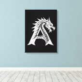 Dragon Styled Letter A, Dragon Alphabet, Monogram Canvas Afdruk (Insitu (Houten vloer))