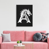 Dragon Styled Letter A, Dragon Alphabet, Monogram Canvas Afdruk (Insitu (Woonkamer))