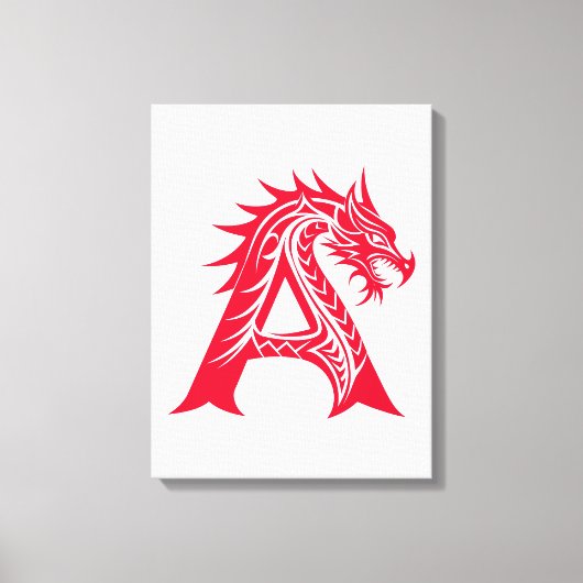 Dragon Styled Letter A, Dragon Alphabet, Monogram Canvas Afdruk (Voorkant)