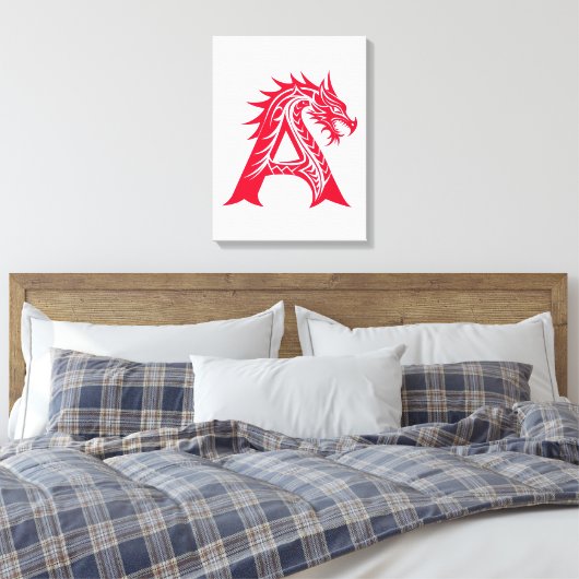 Dragon Styled Letter A, Dragon Alphabet, Monogram Canvas Afdruk (Insitu (Slaapkamer))