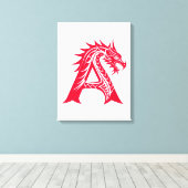 Dragon Styled Letter A, Dragon Alphabet, Monogram Canvas Afdruk (Insitu (Houten vloer))
