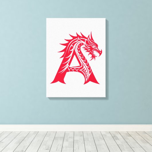 Dragon Styled Letter A, Dragon Alphabet, Monogram Canvas Afdruk (Insitu (Houten vloer))