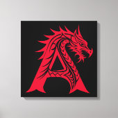Dragon Styled Letter A, Dragon Alphabet, Monogram Canvas Afdruk (Voorkant)