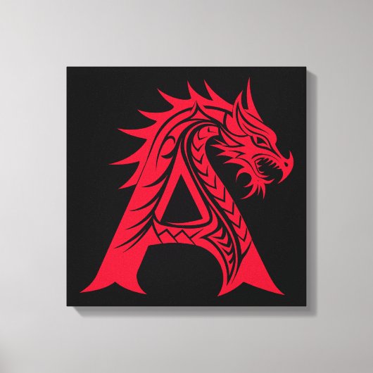 Dragon Styled Letter A, Dragon Alphabet, Monogram Canvas Afdruk (Voorkant)