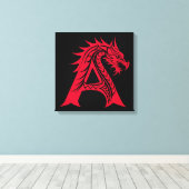 Dragon Styled Letter A, Dragon Alphabet, Monogram Canvas Afdruk (Insitu (Houten vloer))
