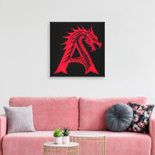 Dragon Styled Letter A, Dragon Alphabet, Monogram Canvas Afdruk (Insitu (Woonkamer))