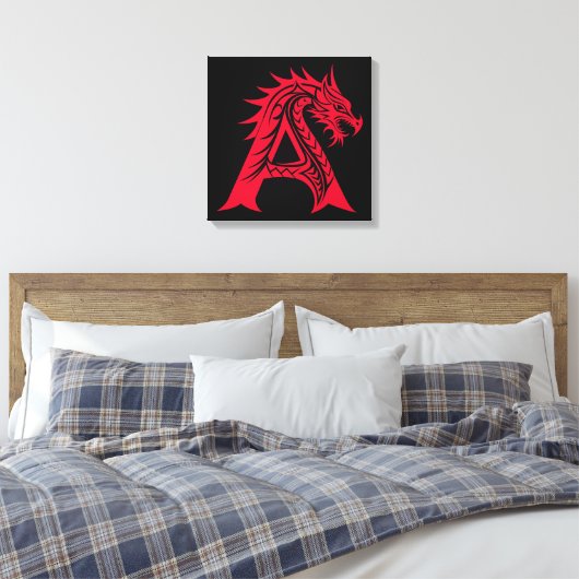 Dragon Styled Letter A, Dragon Alphabet, Monogram Canvas Afdruk (Insitu (Slaapkamer))