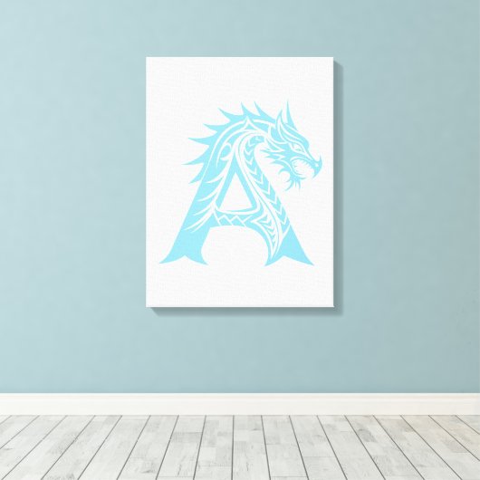 Dragon Styled Letter A, Dragon Alphabet, Monogram Canvas Afdruk (Insitu (Houten vloer))