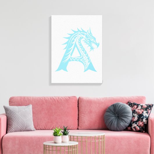 Dragon Styled Letter A, Dragon Alphabet, Monogram Canvas Afdruk (Insitu (Woonkamer))