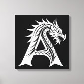 Dragon Styled Letter A, Dragon Alphabet, Monogram Canvas Afdruk (Voorkant)
