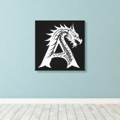 Dragon Styled Letter A, Dragon Alphabet, Monogram Canvas Afdruk (Insitu (Houten vloer))