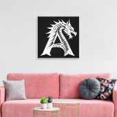 Dragon Styled Letter A, Dragon Alphabet, Monogram Canvas Afdruk (Insitu (Woonkamer))