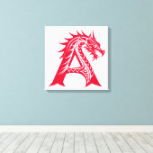 Dragon Styled Letter A, Dragon Alphabet, Monogram Canvas Afdruk (Insitu (Houten vloer))