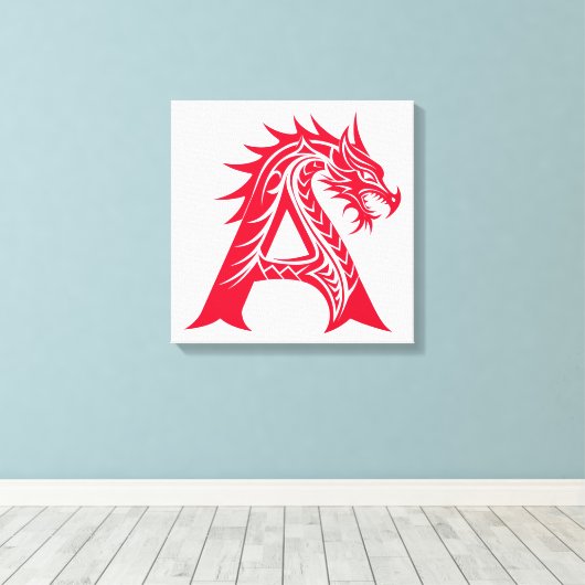 Dragon Styled Letter A, Dragon Alphabet, Monogram Canvas Afdruk (Insitu (Houten vloer))