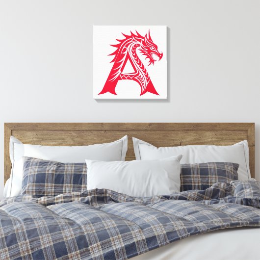 Dragon Styled Letter A, Dragon Alphabet, Monogram Canvas Afdruk (Insitu (Slaapkamer))