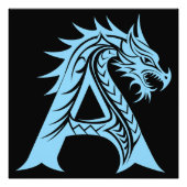 Dragon Styled Letter A, Dragon Alphabet, Monogram Foto Afdruk (Voorkant)