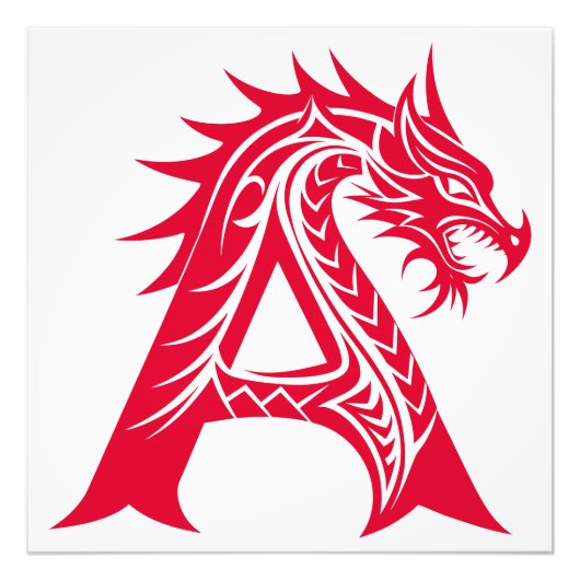 Dragon Styled Letter A, Dragon Alphabet, Monogram Foto Afdruk (Voorkant)