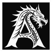 Dragon Styled Letter A, Dragon Alphabet, Monogram Foto Afdruk (Voorkant)