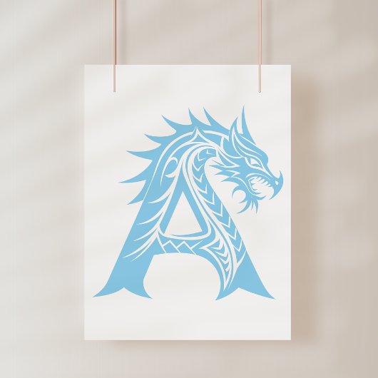 Dragon Styled Letter A, Dragon Alphabet, Monogram Foto Afdruk