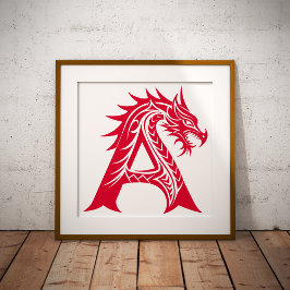 Dragon Styled Letter A, Dragon Alphabet, Monogram Foto Afdruk