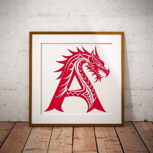 Dragon Styled Letter A, Dragon Alphabet, Monogram Foto Afdruk