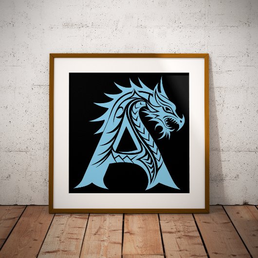 Dragon Styled Letter A, Dragon Alphabet, Monogram Foto Afdruk