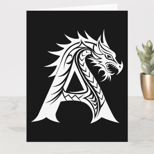 Dragon Styled Letter A, Dragon Alphabet, Monogram Kaart (Kleine Plant)