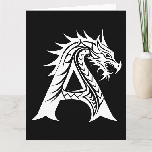 Dragon Styled Letter A, Dragon Alphabet, Monogram Kaart (Voorkant)