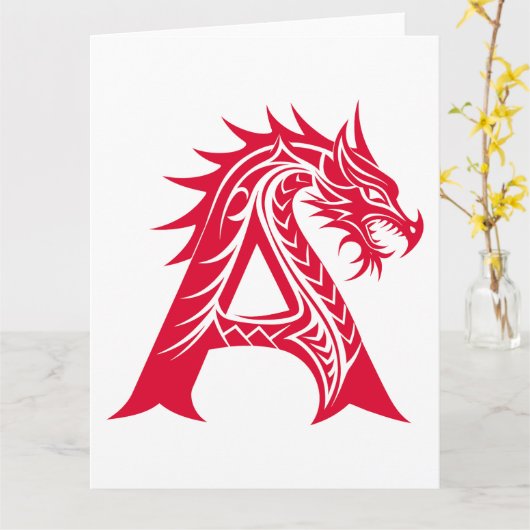 Dragon Styled Letter A, Dragon Alphabet, Monogram Kaart (Gele Bloem)