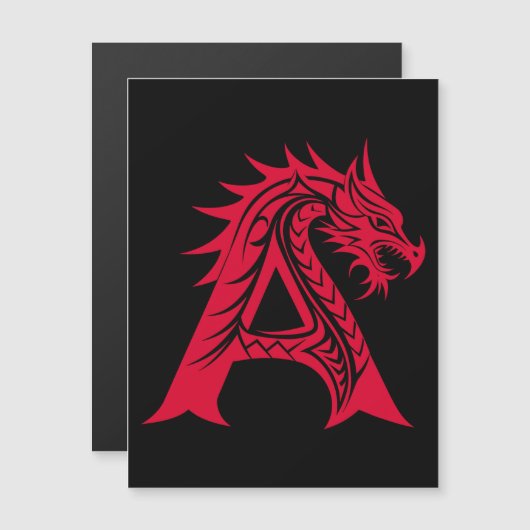 Dragon Styled Letter A, Dragon Alphabet, Monogram Magnetische Uitnodiging (Voorkant / Achterkant)