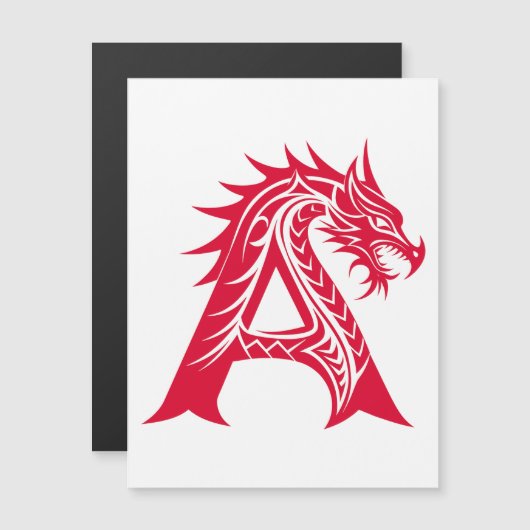 Dragon Styled Letter A, Dragon Alphabet, Monogram Magnetische Uitnodiging (Voorkant / Achterkant)