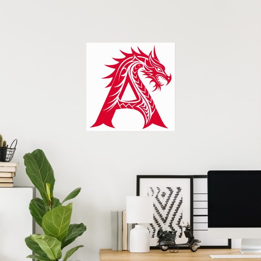 Dragon Styled Letter A, Dragon Alphabet, Monogram Poster (Thuiskantoor)