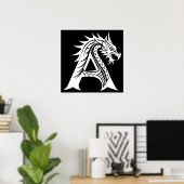 Dragon Styled Letter A, Dragon Alphabet, Monogram Poster (Thuiskantoor)