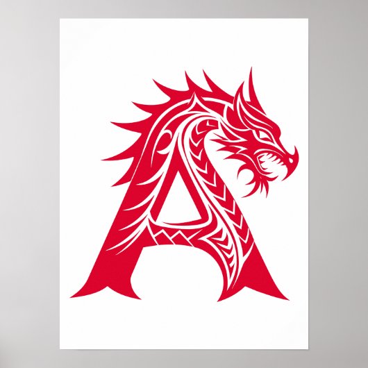 Dragon Styled Letter A, Dragon Alphabet, Monogram Poster (Voorkant)