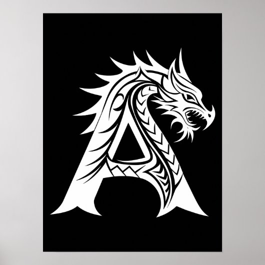 Dragon Styled Letter A, Dragon Alphabet, Monogram Poster (Voorkant)